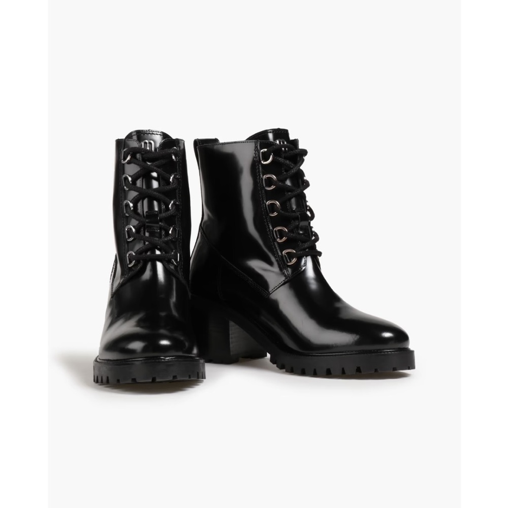 Maje Glossed-leather combat boots